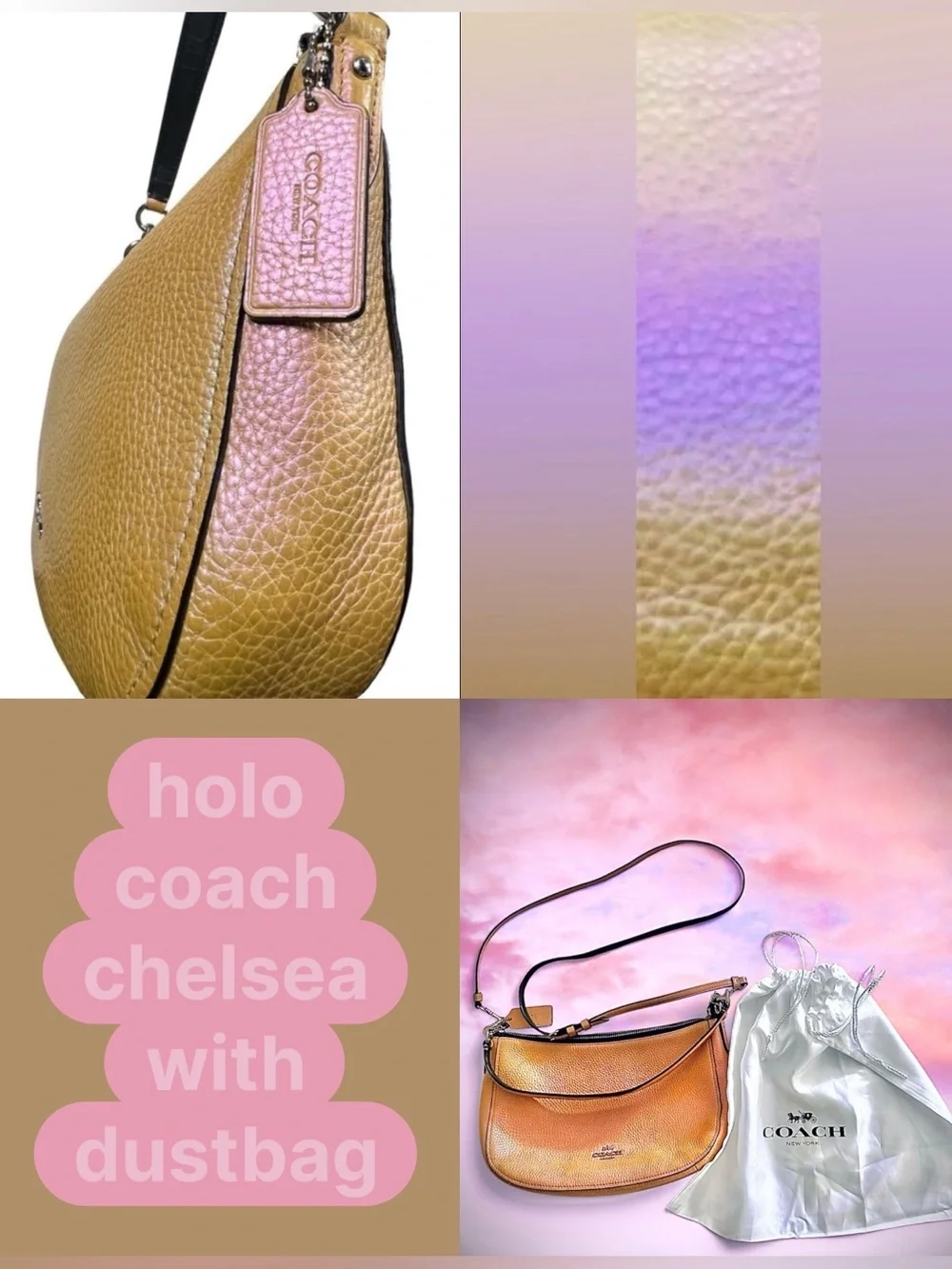 Coach Leather Iredescent Pearlescent Hologram Gold-Pink Chelsea Crossbody Purse - Picture 1 of 16